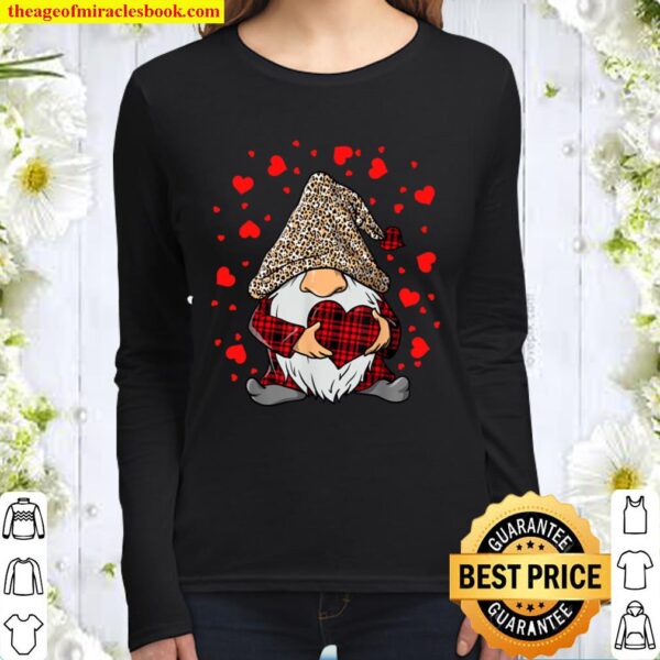 Gnomes Holding Heart Leopard Happy Valentine_s Day Tee Women Long Sleeved
