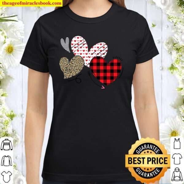 Hearts And Arrows Leopard Plaid Valentines Day Shirts Women Classic Women T-Shirt