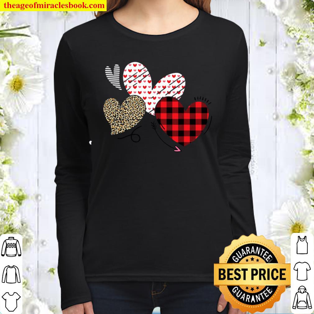 Hearts And Arrows Leopard Plaid Valentines Day Shirts Women Women Long Sleeved