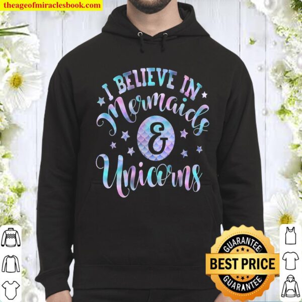 I Believe In Mermaids And Unicorns Shirt Girls Scales Ombre Hoodie