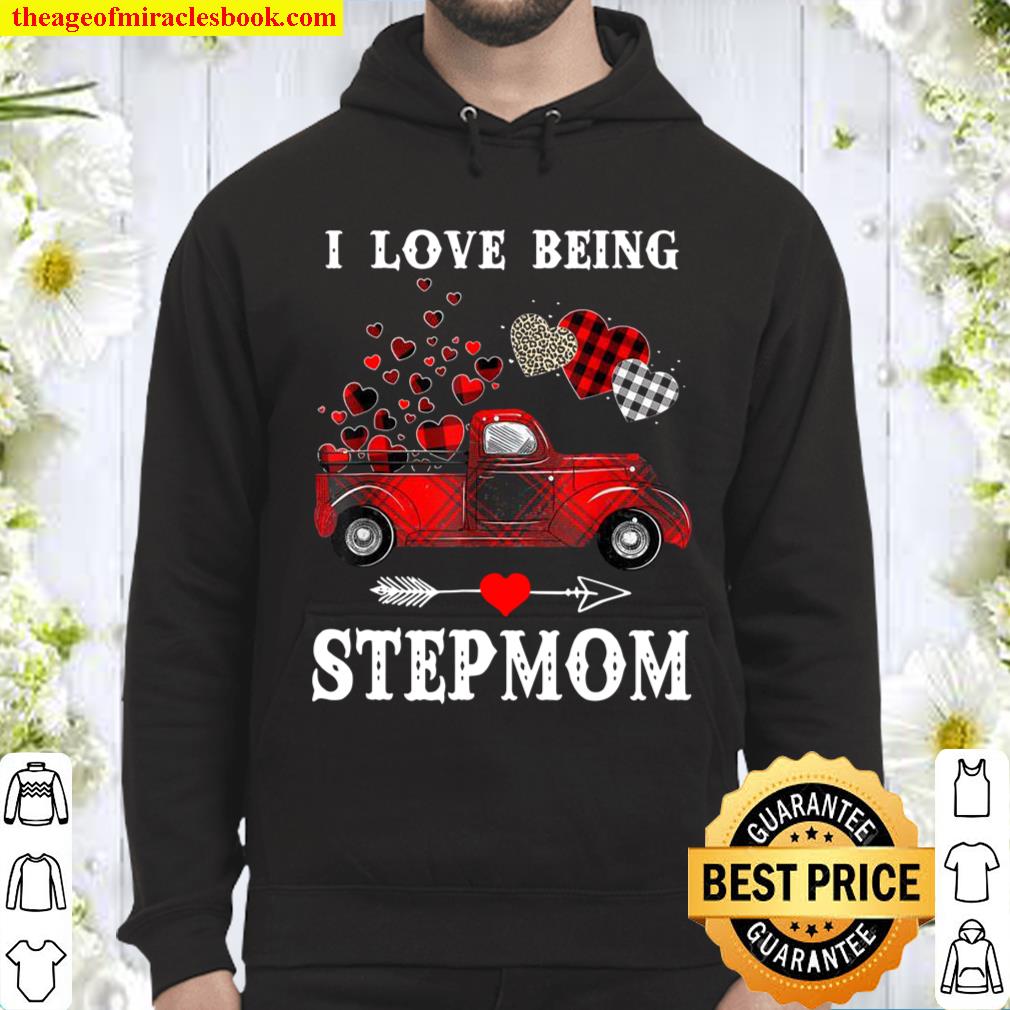 I Love Being Stepmom Red Plaid Truck Hearts Valentine’s Day Hoodie