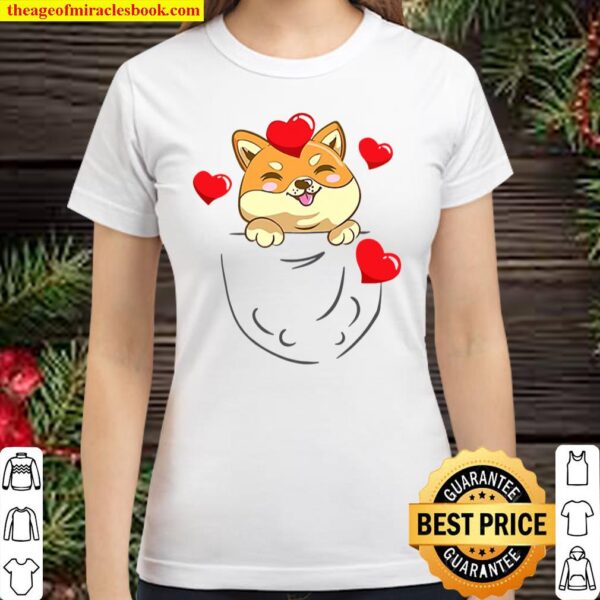 Japanese Dog Shiba Inu Pocket And Heart Valentines Day Gift Classic Women T-Shirt