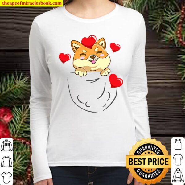 Japanese Dog Shiba Inu Pocket And Heart Valentines Day Gift Women Long Sleeved