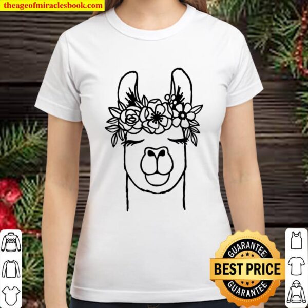 Llama Shirt, Llama with Flower Crown Shirt, Llama shirt, Animal Face, Classic Women T-Shirt