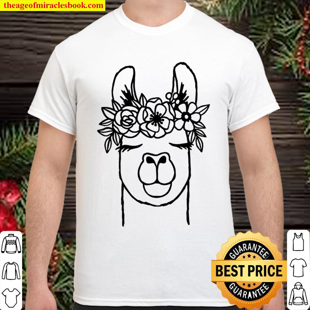 Llama Shirt, Llama with Flower Crown Shirt, Llama shirt, Animal Face, Floral Crown 2021 Shirt, Hoodie, Long Sleeved, SweatShirt