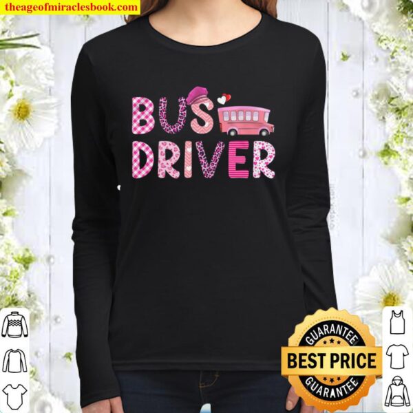 Love Pink Bus Driver Happy Valentine Day Awesome Funny Gift Shirt Idea Women Long Sleeved