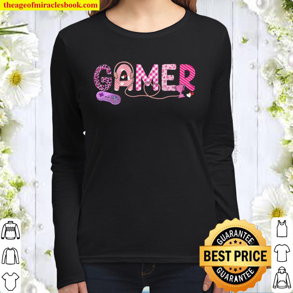 Love Pink Gamer Happy Valentine Day Awesome Funny Gift Shirt Ideas For Women Long Sleeved