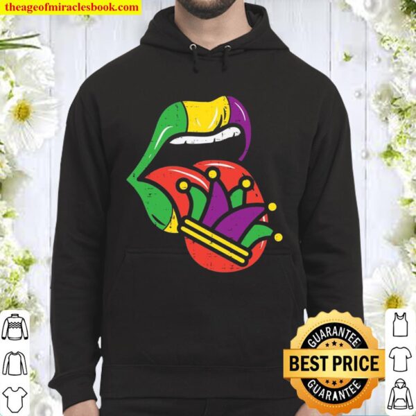 Mardi Gras Lip Tongue Out Jester Hat Mouth Nola Hoodie
