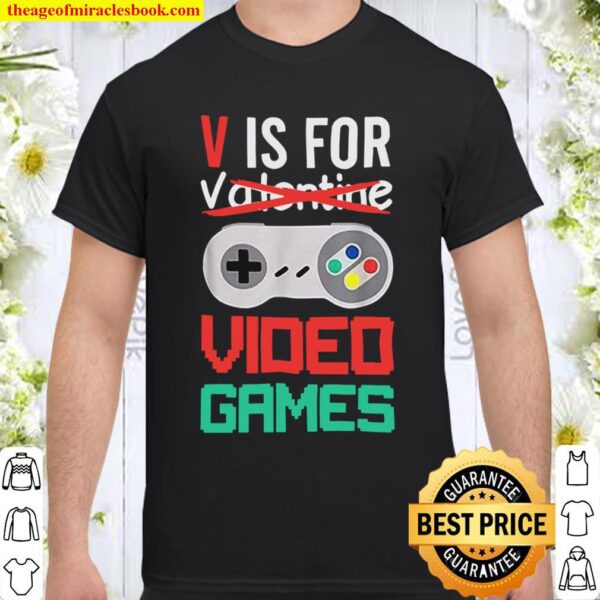 Men_s V is for Video Games Short Sleeve Funny Tee Design Crewneck Shirt