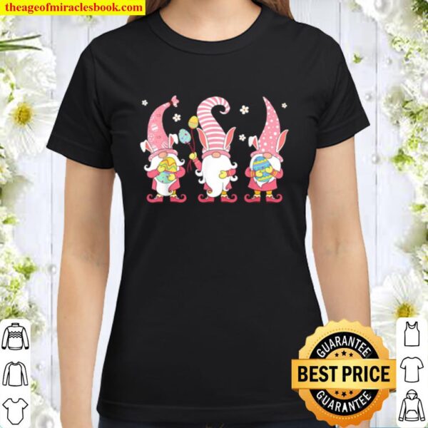 Official Three Gnomes Easter Day Bunny Eggs Hunting Classic Women T-Shirt