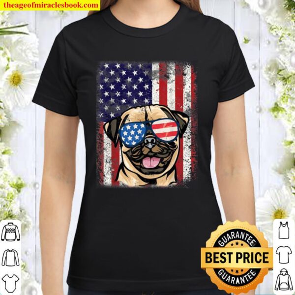 Patriotic Pug American Flag Dog Classic Women T-Shirt