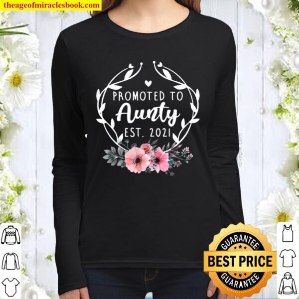 Promoted To Aunty Est 2021 Mothers Day New Grandma Women Long Sleeved
