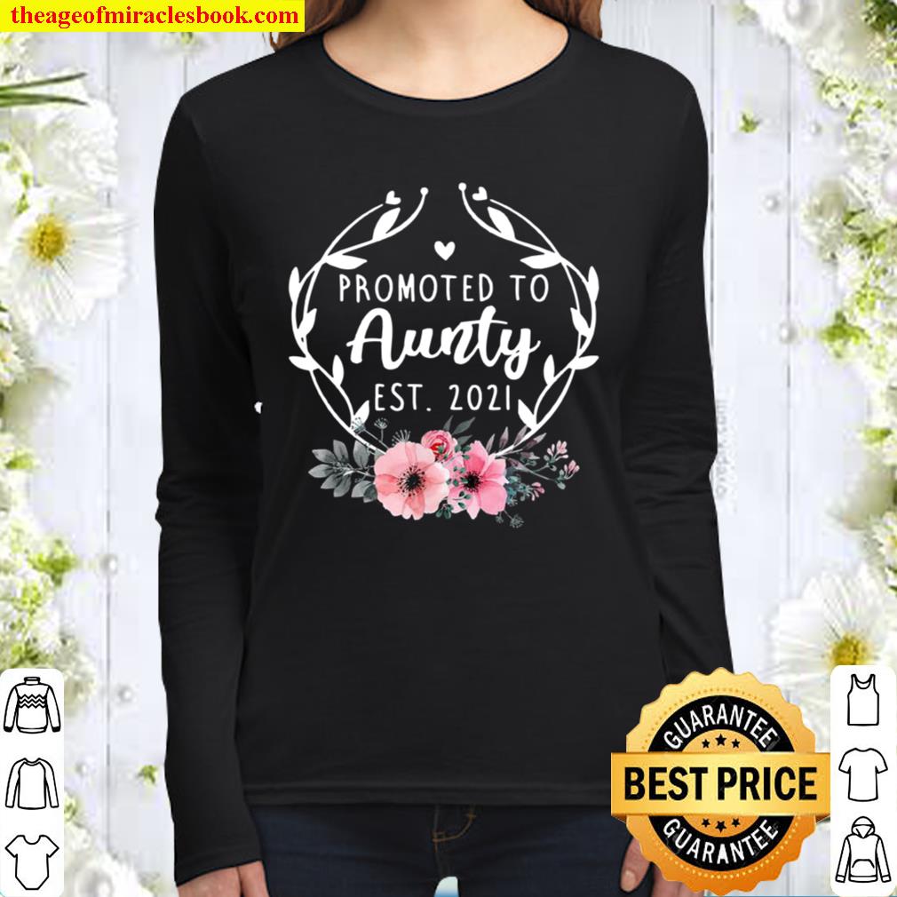 Promoted To Aunty Est 2021 Mothers Day New Grandma Women Long Sleeved