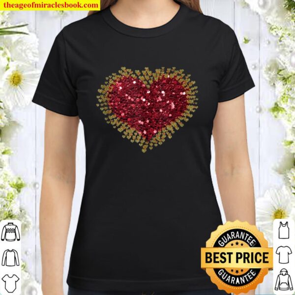 Red Love Heart Valentines Day Tops Women Girls Teens Classic Women T-Shirt