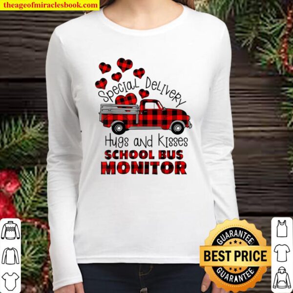 Special Delivery Hug and Kisses School Bus Monitor Valentine Women Long Sleeved