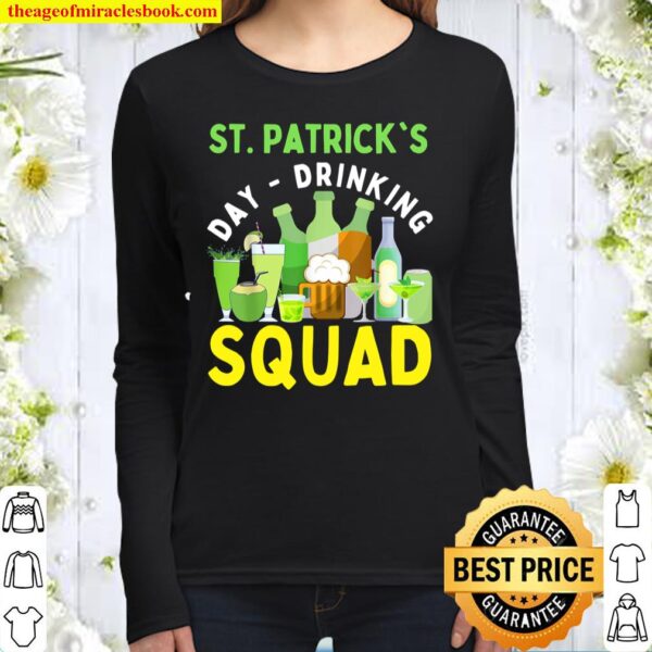 St Patricks Day Drinking Squad 2021 Irish Shamrock Bar Funny Women Long Sleeved