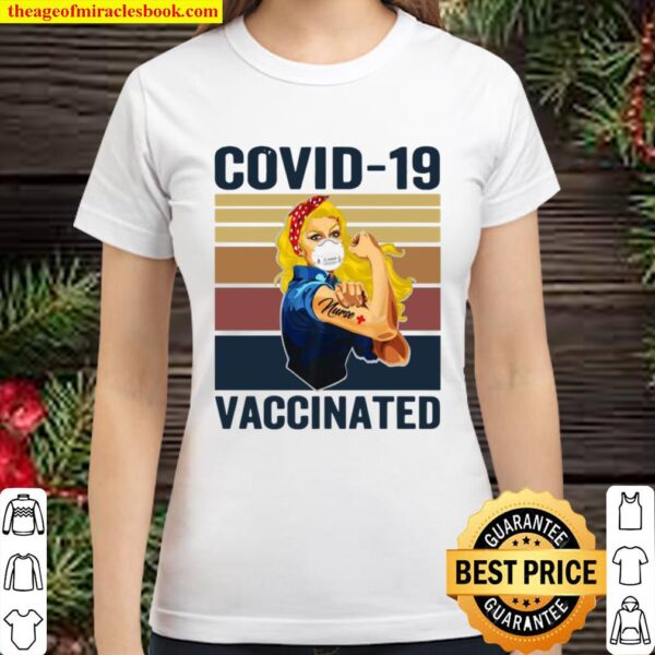 Strong Women Face Mask Tattoo Nurse Covid 19 Vaccinated Vintage Retro Classic Women T-Shirt