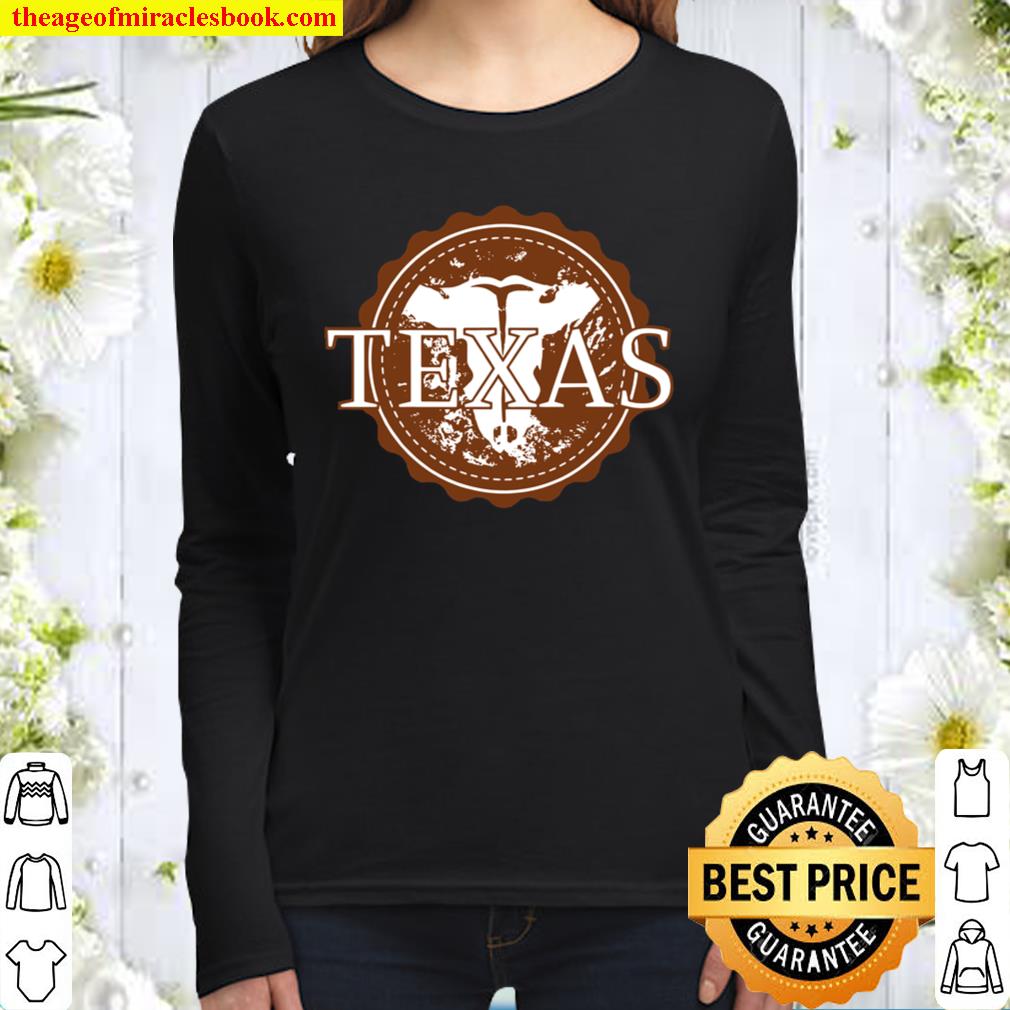 Texas State Seal, State Map, US Flag Stars And Stripes Women Long Sleeved