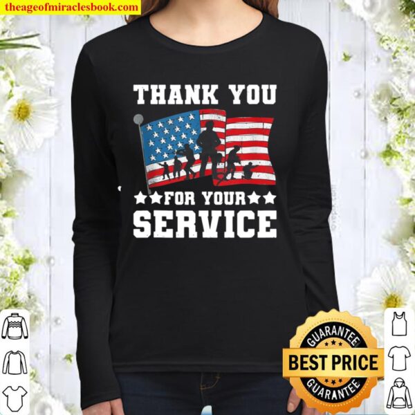 Thank You For Your Service American Flag Military Women Long Sleeved