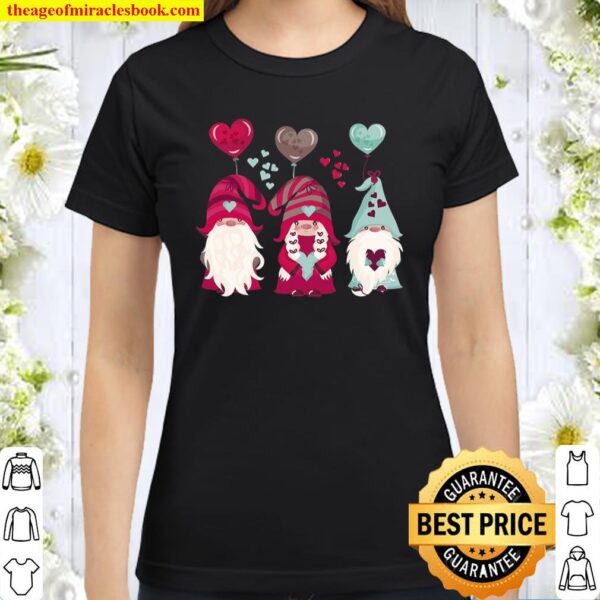 Three Gnomes Holding Hearts Valentines Boys Girls Kids Classic Women T-Shirt