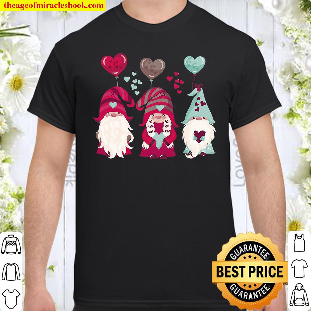 Three Gnomes Holding Hearts Valentines Boys Girls Kids shirt