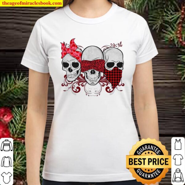 Three Skulls Happy Valentine 2021 Plaid Classic Women T-Shirt