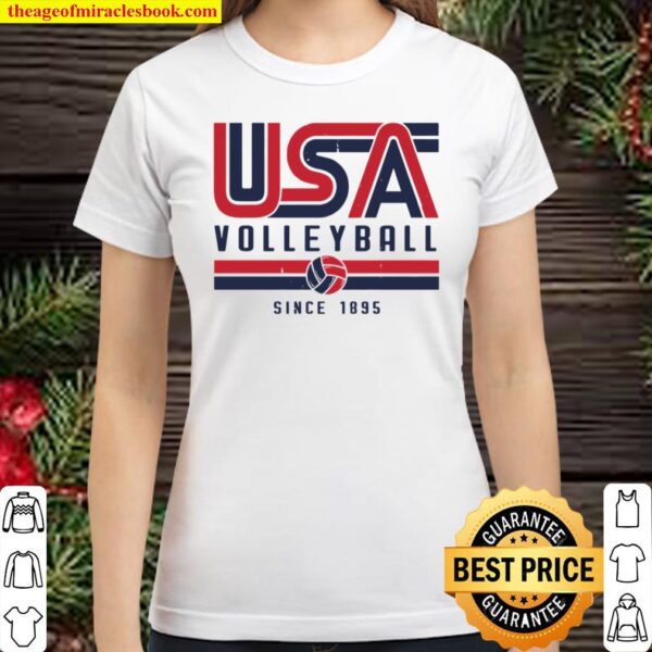 Usa Distressed Effect Classic Volleyball Design Red And Blue Pullover Classic Women T-Shirt