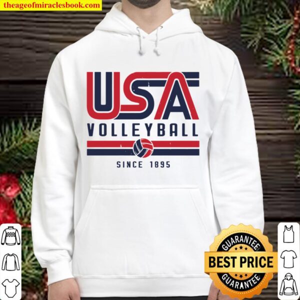 Usa Distressed Effect Classic Volleyball Design Red And Blue Pullover Hoodie