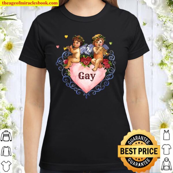 Valentine Gay Angel Cherub Heart Coming Out Pride Classic Women T-Shirt