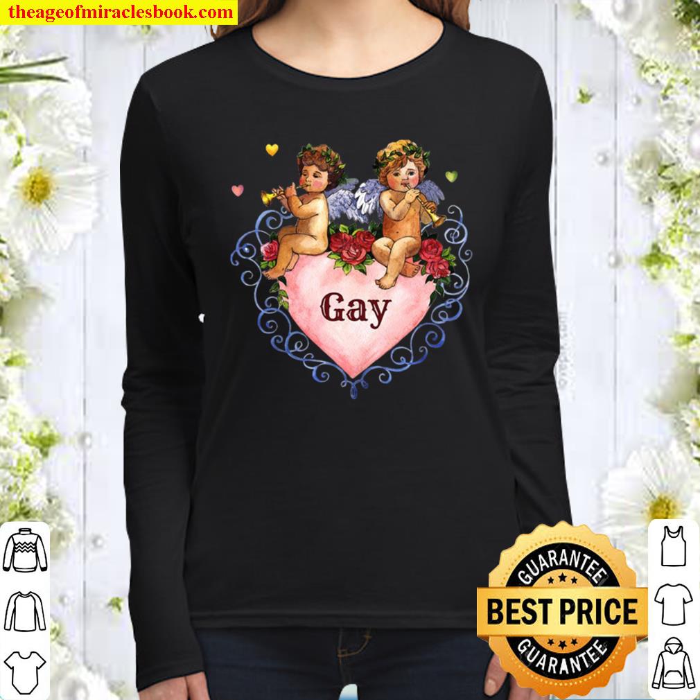Valentine Gay Angel Cherub Heart Coming Out Pride Women Long Sleeved