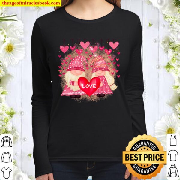 Valentine Gnomes Hanging Hearts Valentine_s Day Gnome Love Women Long Sleeved