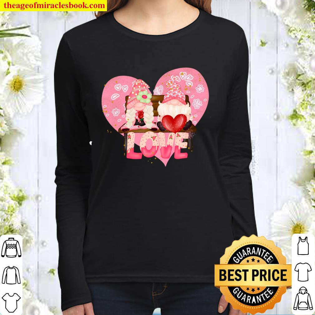 Valentine Gnomes Holding Hearts Valentine_s Day Gnome Love Women Long Sleeved