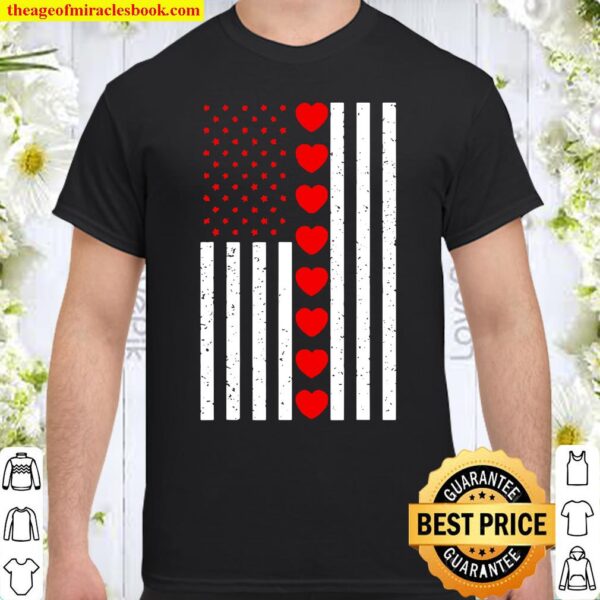Valentines Day American Flag Hearts Boys Girls Kids Gift Shirt