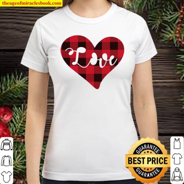 Valentine’s Day Buffalo Plaid Check Pattern Love Heart Classic Women T-Shirt