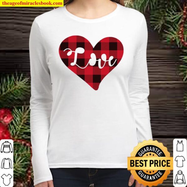 Valentine’s Day Buffalo Plaid Check Pattern Love Heart Women Long Sleeved