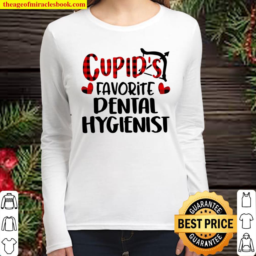 Valentines Day Cupid Favorite Dental Hygienist Buffalo Plaid Women Long Sleeved
