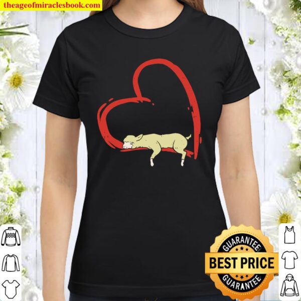 Valentines Day Shirt Cute Heart Llama Sleeping Animal Gift Classic Women T-Shirt