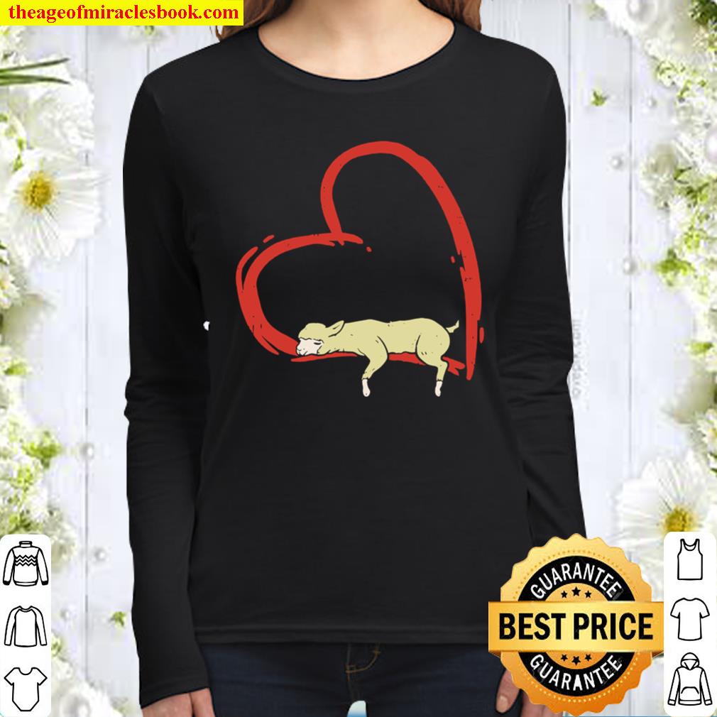 Valentines Day Shirt Cute Heart Llama Sleeping Animal Gift Women Long Sleeved