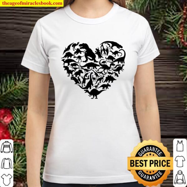 Valentines Day Shirt For Boys Girls Kids Heart Dinosaur Love Classic Women T-Shirt
