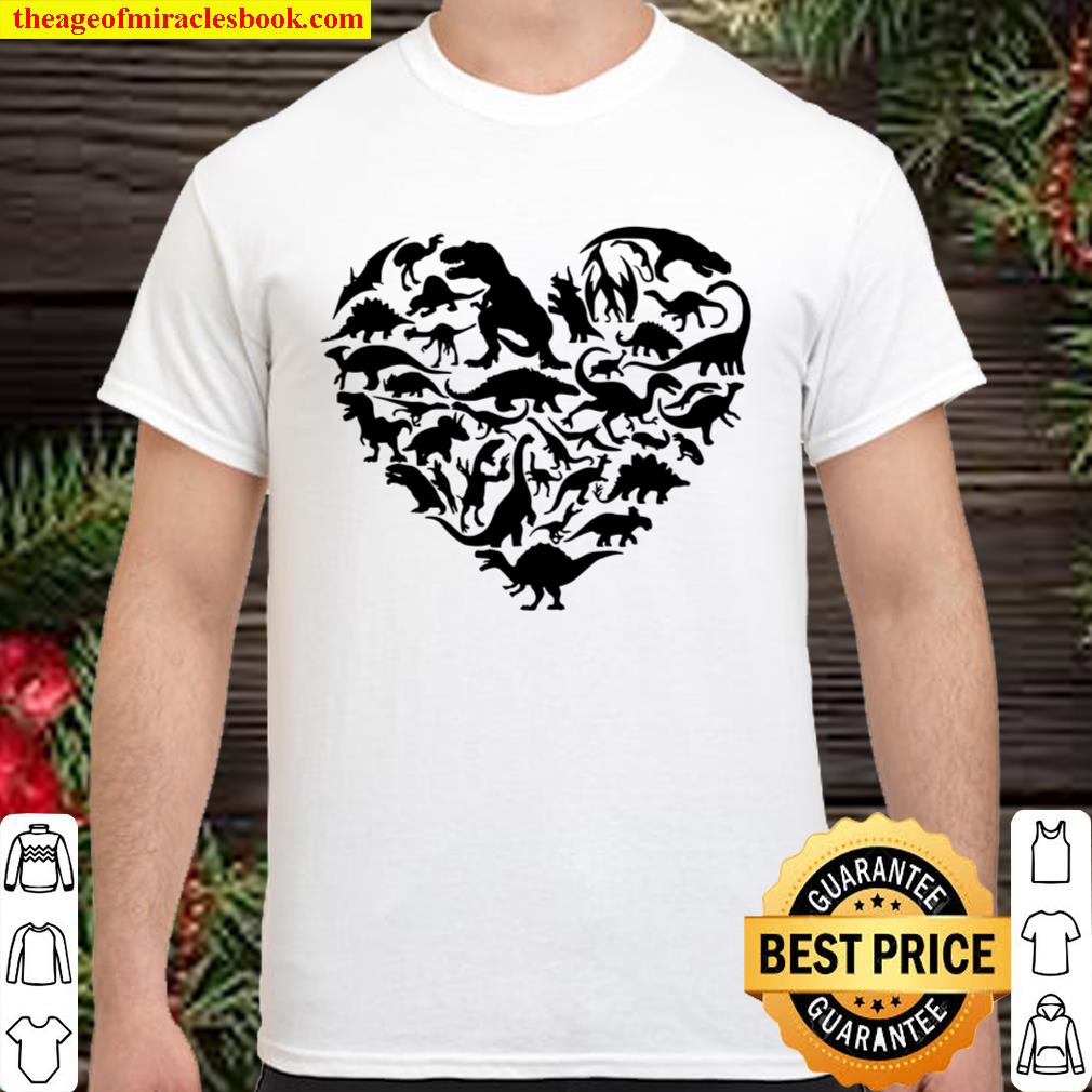 Valentines Day Shirt For Boys Girls Kids Heart Dinosaur Love Shirt