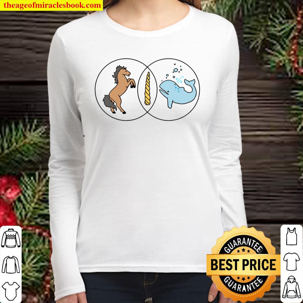 Venn Diagram Unicorn Narwhal Same Difference Graphic Women Long Sleeved
