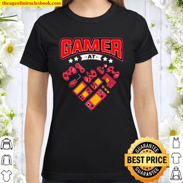 Video Gamer At Heart Gift Mens Boys Valentines Day Classic Women T-Shirt