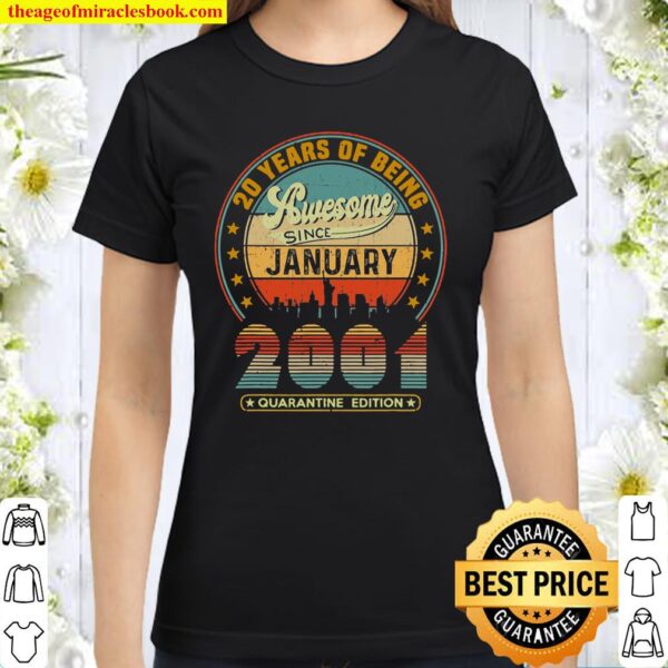 Vintage Born January 2001 20Th Birthday 20 Years Old Gifts Classic Women T-Shirt