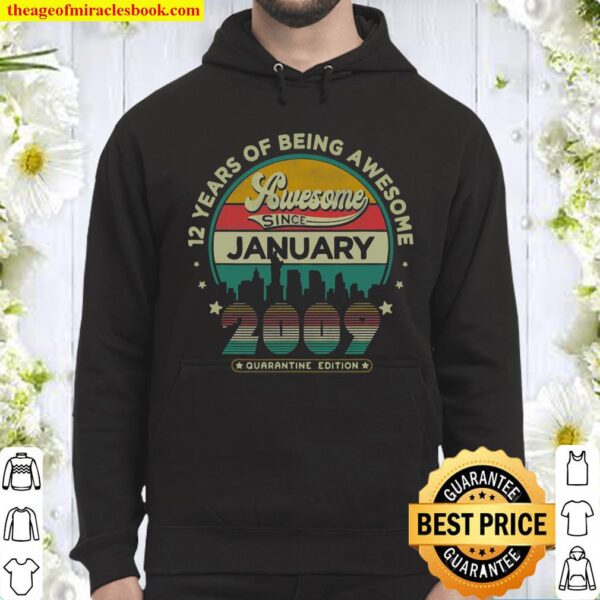 Vintage Born January 2009 12Th Birthday 12 Years Old Gifts Hoodie