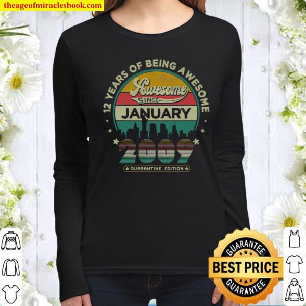 Vintage Born January 2009 12Th Birthday 12 Years Old Gifts Women Long Sleeved