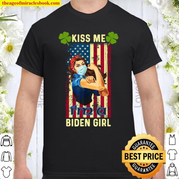 Vintage Retro America Flag Kiss me Im A Biden Girl Shamrock Shirt