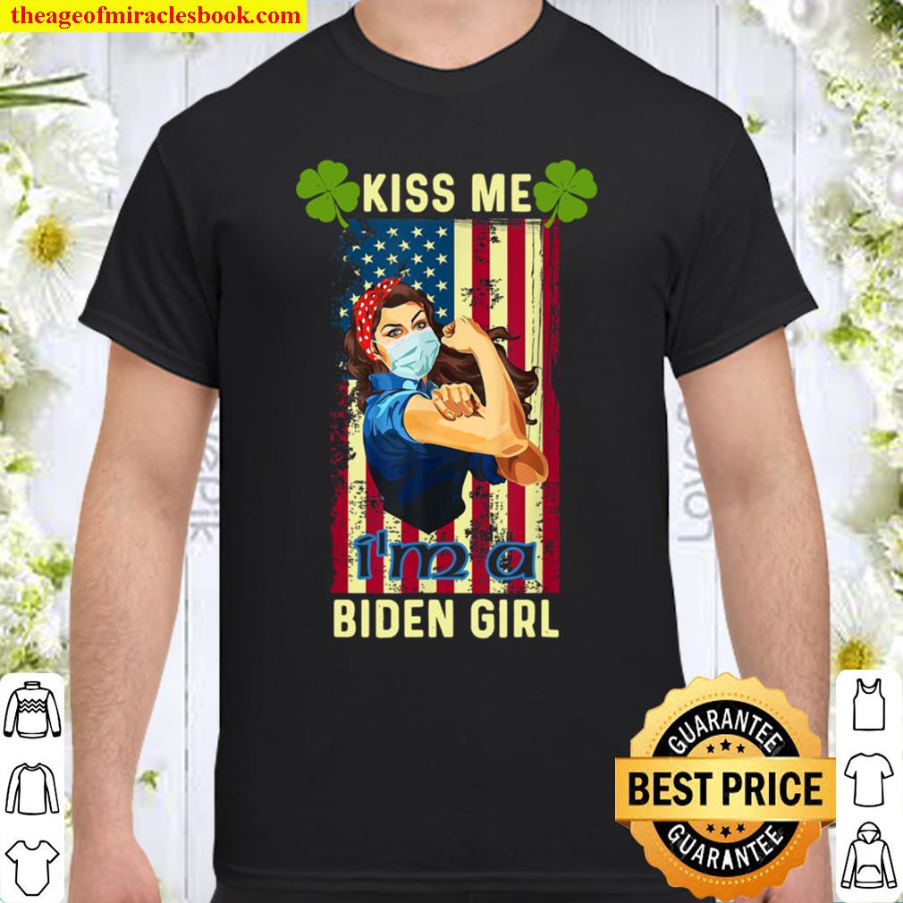 Vintage Retro America Flag Kiss me Im A Biden Girl Shamrock T-Shirt