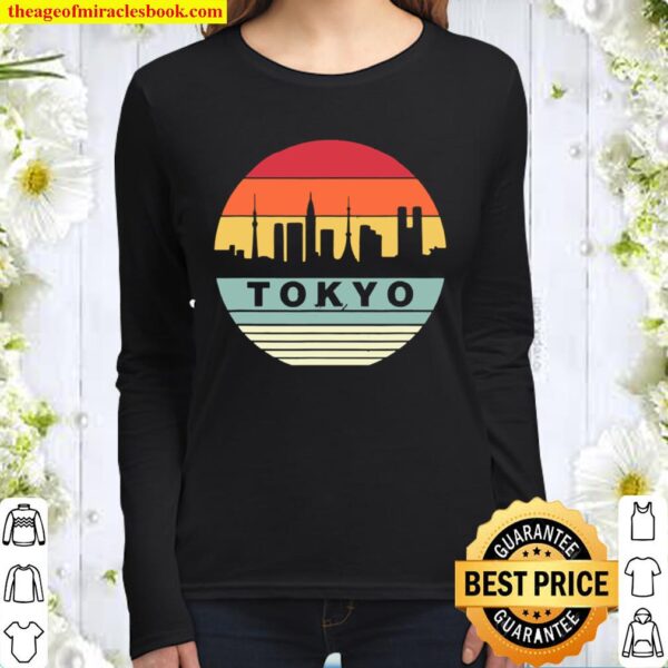 Vintage Tokyo Skyline Silhouette Women Long Sleeved