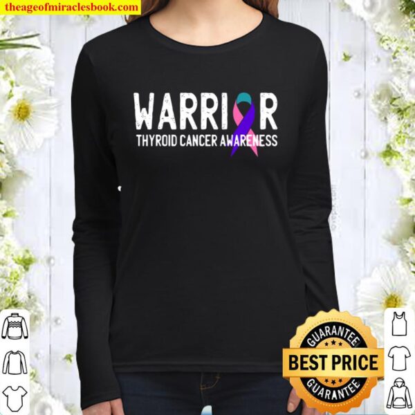 Warrior Thyroid Cancer Awareness Month Ribbon Fighter Women Long Sleeved