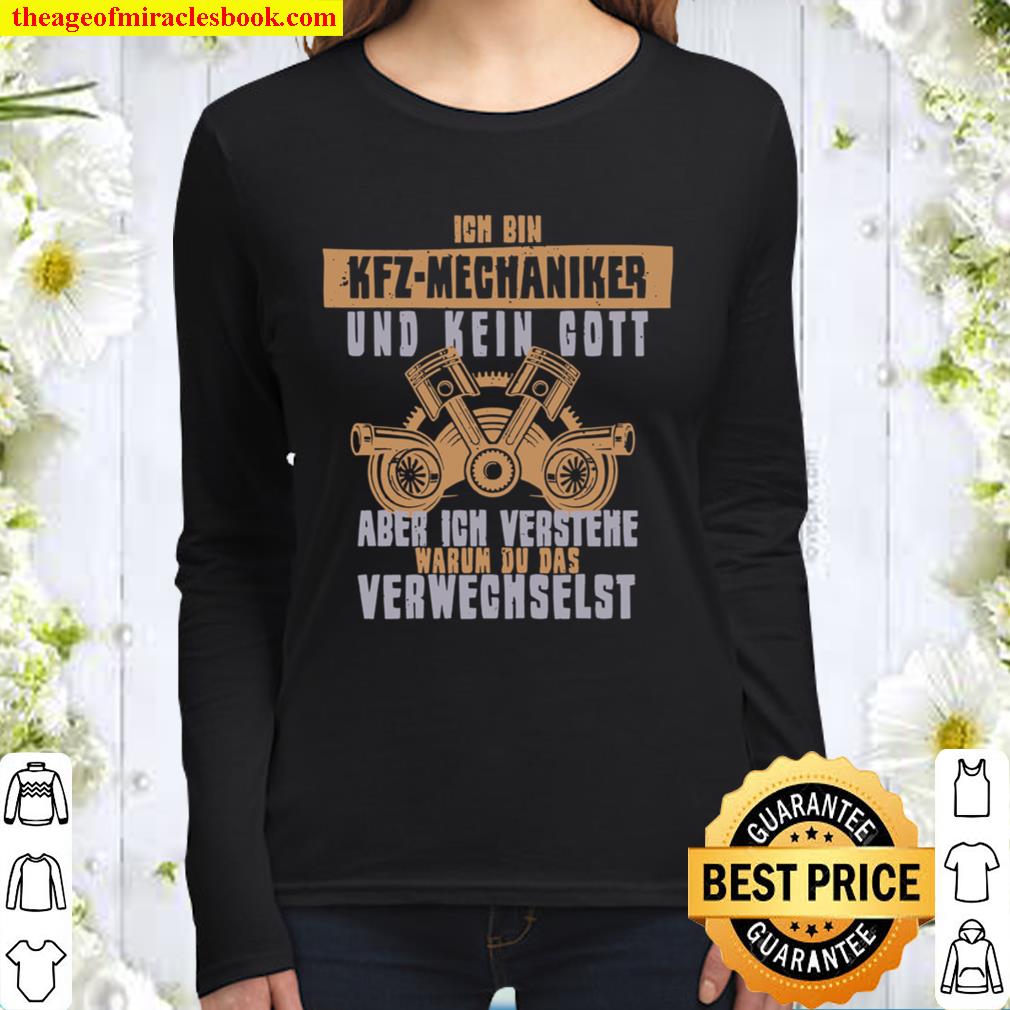 Werkstatt Schrauber Gott Design Shirt for car mechanics Women Long Sleeved